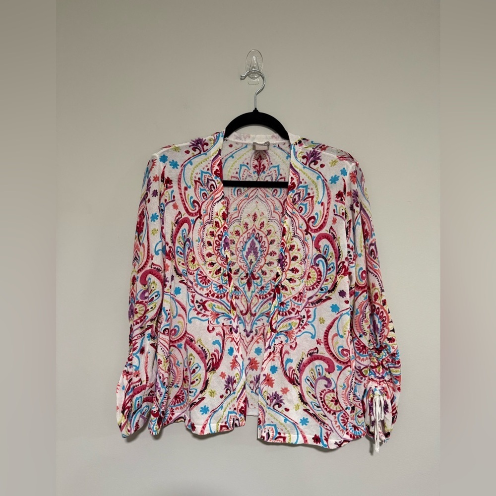 Chico’s Paisley Open-Front Multicolor Lightweight Cardigan Size 2 Large Resort